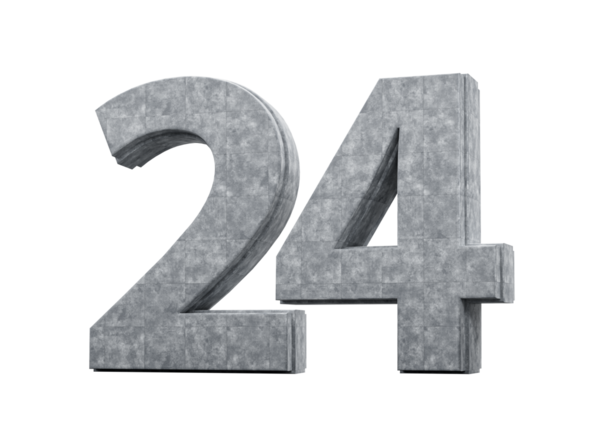 Beton Numara 24 Gri Beton Taştan Yapılan 24 haneli 3D Görüntü