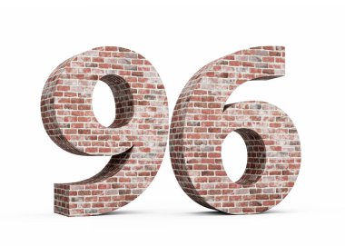 Doksan altı numara. Eski Grunge Tuğla Duvarı 'ndan yapılmış 96 basamak. 3 boyutlu görüntü.