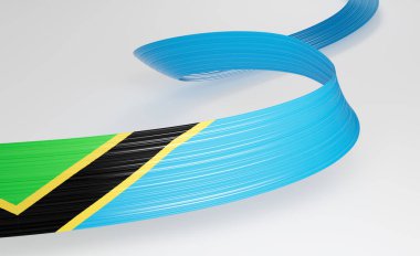 Tanzanya 'nın 3d Bayrağı 3d Dalgalı Parlak Tanzanya Kurdelesi Beyaz Arkaplanda 3d Görüntü