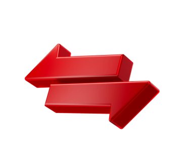 3D İki Kırmızı Ok takası ve transferi sembolize ediyor. 3d illüstrasyon