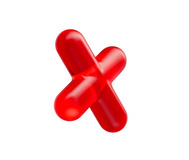 3 boyutlu parlak kırmızı çarpma sembolü, parlak ve modern yansıtıcı bir görünüme sahip. 3d illüstrasyon