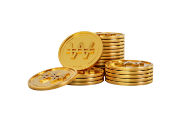 3D Yığın Altın Kore Won Bozuklukları Parlak Yuvarlak Sikkeler Yığın 3D İllüstrasyon