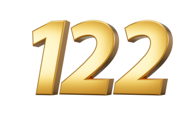 3D numara 122. 122. Altın metin. Yansıması 3D illüstrasyon.