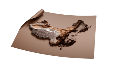 Çin Haritası Eski Tarz Kahverengi Açık Harita Kağıt Çarşafı, 3 boyutlu illüstrasyon