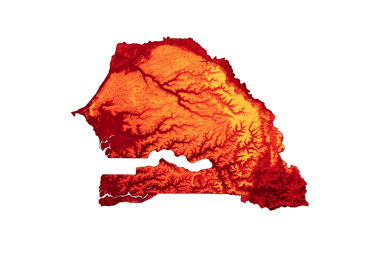 Senegal haritasında mavi ve kırmızı renkli yardım haritası 3d illüstrasyon