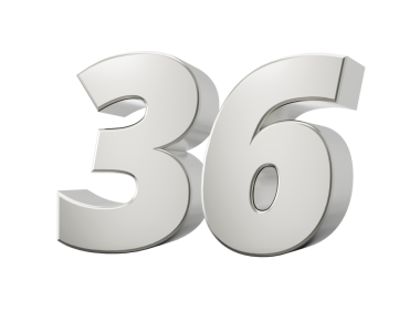 Gümüş 3D numara 36 36. 3d illüstrasyon