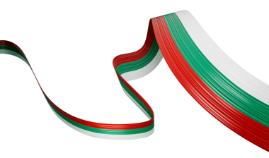 Bulgaristan bayrak kurdelesi dalgalanması. Sofya, Bulgaristan. 3d Görüntü.