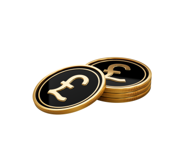 Parlak Altın ve Siyah İngiliz Pound Sikkeleri Yuvarlak Bozuk Paralar Yığını 3D İllüstrasyon