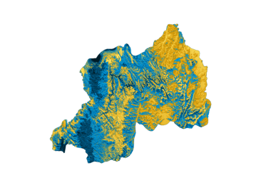 Rwanda haritasında mavi ve kırmızı renkli yardım haritası 3d illüstrasyon
