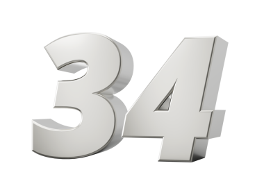 Gümüş 3D numara 34 34. 3d illüstrasyon
