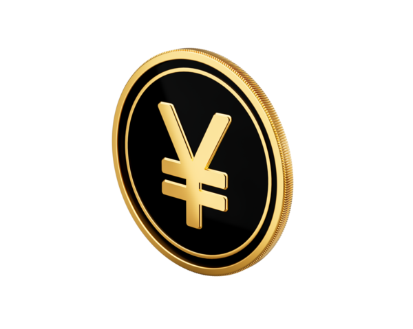 Parlak Altın ve Siyah Yuvarlak Japon Yen Parası 3D Görüntü