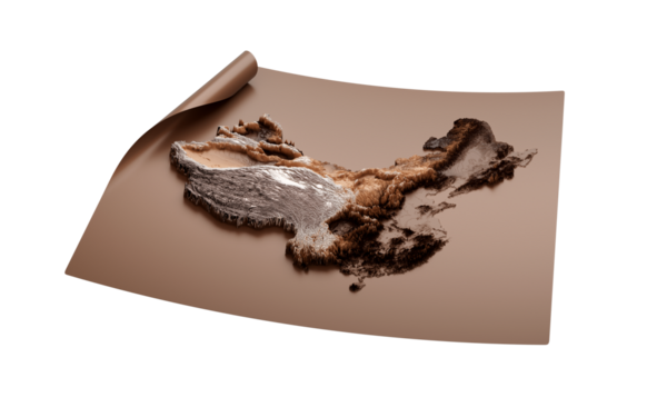 Çin Haritası Eski Tarz Kahverengi Açık Harita Kağıt Çarşafı, 3 boyutlu illüstrasyon