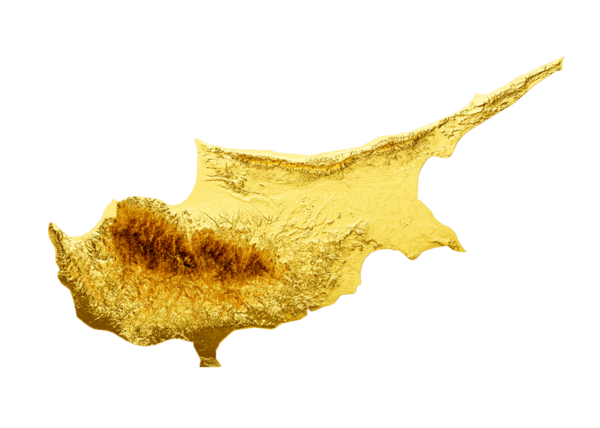 Kıbrıs Rum Kesimi Altın Metal Renk Yüksekliği Haritası 3d illüstrasyon