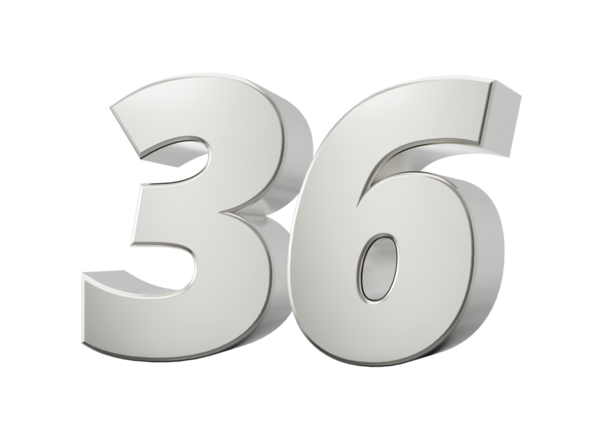 Gümüş 3D numara 36 36. 3d illüstrasyon