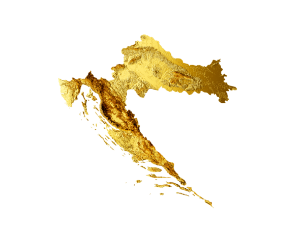 Hırvatistan Altın Metal Renk Yüksekliği Haritası 3d illüstrasyon