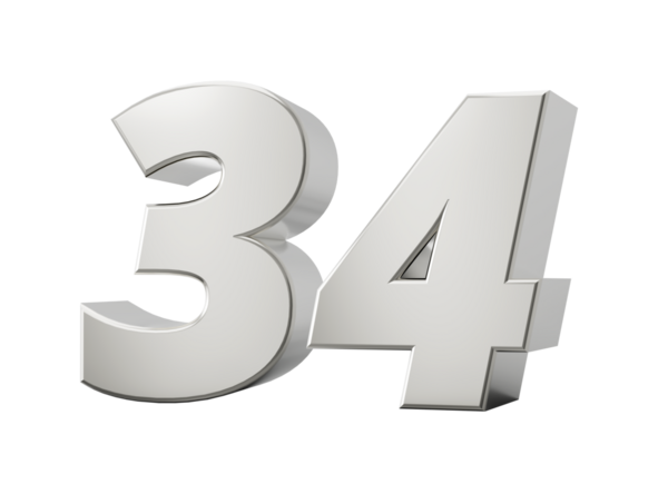Gümüş 3D numara 34 34. 3d illüstrasyon