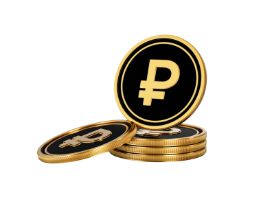 Parlak Altın ve Siyah Rus Rublesi Yuvarlak Bozuk Paralar Yığını 3D Resimler