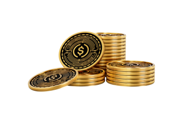 Altın Kripto Para Yığını USDC Yuvarlak Sikkeler Yığını 3D İllüstrasyon