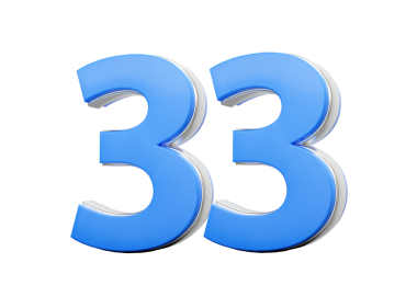 3D numara 33. Mavi gövdeden yapılmış 33 adet gümüş dış hatlı 3D resim.