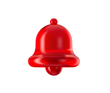 3 boyutlu kırmızı çan simgesi, parlak, pürüzsüz bir son ve içinde bir alkış. 3B Görüntü.