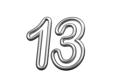 13 Numara: Gümüş Metalik Beyaz Arkaplan 3D Görüntü