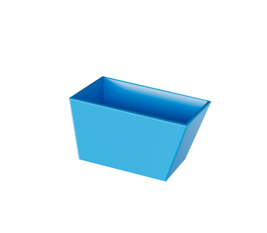 Dikdörtgen şekilli ve eğimli kenarlı basit bir mavi plastik kap, 3d illüstrasyon