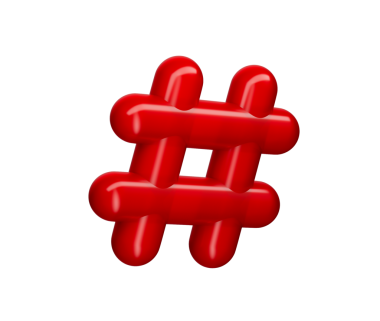 Sosyal medyayı ve çevrimiçi bağlantıyı temsil eden parıltılı bir kırmızı 3D hashtag sembolü. 3B Görüntü