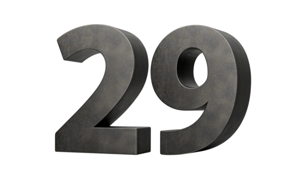 29 numara. Gri, pürüzsüz, üç boyutlu resimden yapılmış 29 numara.