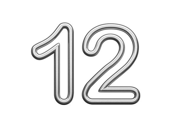 12 Numara: Gümüş Metalik Beyaz Arkaplan 3B Görüntü