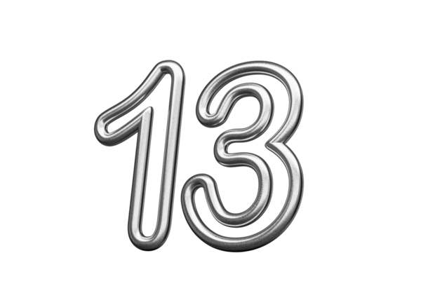 13 Numara: Gümüş Metalik Beyaz Arkaplan 3D Görüntü