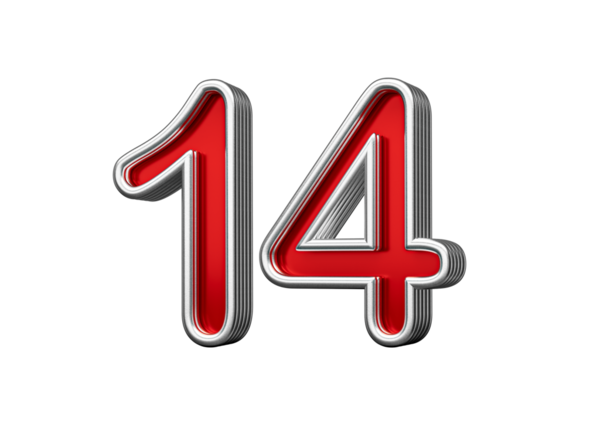 Canlı kırmızı 14 numara Metalik Işıltılı ve kıvrımlı kenarlı, 3D Görüntü