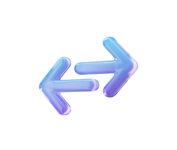 3D ok simgesi yumuşak mavi ve mor renkte, ticareti ve transferi sembolize ediyor. 3d illüstrasyon