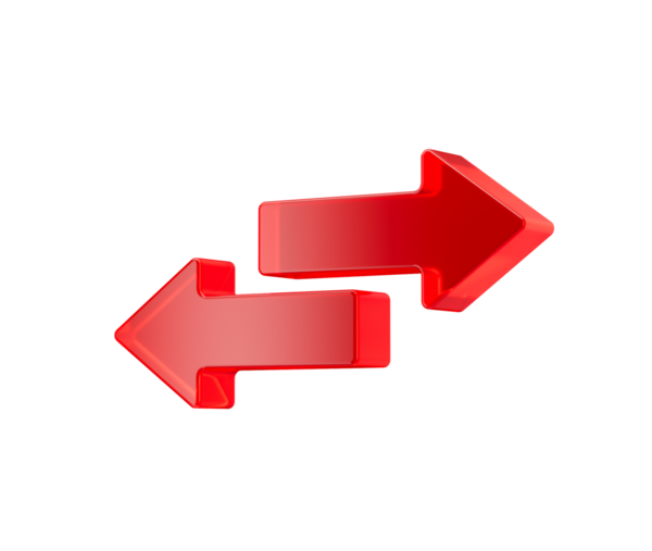 3D İki Kırmızı Ok takası ve transferi sembolize ediyor. 3d illüstrasyon