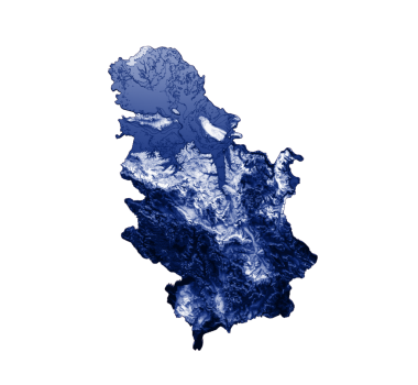 Sırbistan haritasında mavi ve kırmızı renkli yardım haritası 3d illüstrasyon