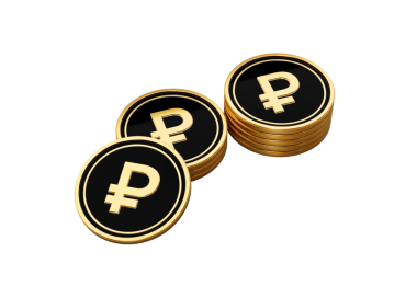 Parlak Altın ve Siyah Rus Rublesi Yuvarlak Bozuk Paralar Yığını 3D Resimler