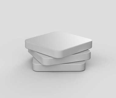 Modern tarzda simetrik olarak sıralanmış pürüzsüz, beyaz kare bloklar yığını. 3d illüstrasyon