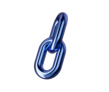 Parlak bir kapağı olan üç boyutlu metalik mavi zincir halkası bağlantıyı ve birliği simgeliyor. 3d illüstrasyon