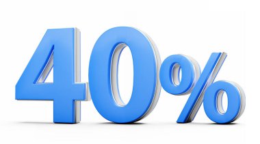 Beyaz Arkaplanda Metalik Işıltılı% 40% Mavi İşaret 3B Görüntü