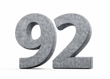 Beton Numara 92 Gri Beton Taş Yapımı Beyaz Arkaplan 3D İllüstrasyon