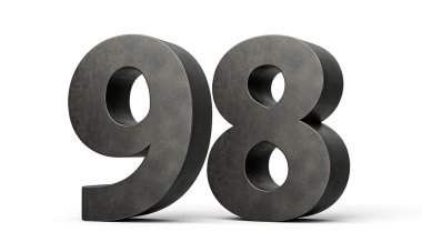 Doksan sekiz numara. Gri demirden yapılmış 98 basamak. Beyaz arka planda izole edilmiş.