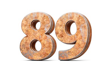 Seksen dokuz numara eski paslı demir metalden yapılmış 89 basamaklı beyaz arka plan 3d Görüntü
