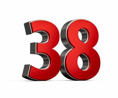 Kalın Kırmızı 38 numara Parlak Metalik Beyaz Arkaplan 3D Görüntü