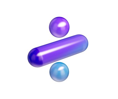 Mor-mavi gradyanı, yumuşak yansımaları ve derinliği olan 3D parlak bölme sembolü. 3B Görüntü