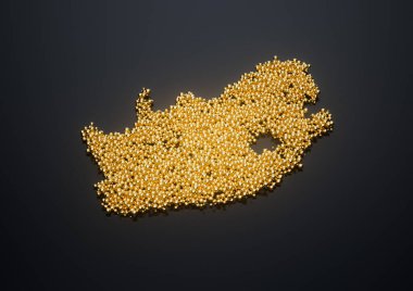 Güney Afrika Haritası Yüksek Kaliteli Altın Parlak Metalik Boncuklar veya 3 boyutlu İllüstrasyon