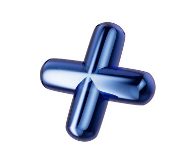 Pürüzsüz, yansıtıcı metalik yüzeyi ve yuvarlak kenarları olan 3D mavi artı sembol. 3d illüstrasyon