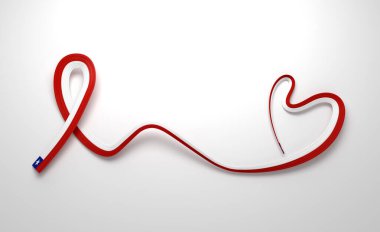 3D Şili Kalbi Bayrağı Parlak Dalgalı Farkındalık Kurdelesi Beyaz Arkaplanda 3D Görüntü