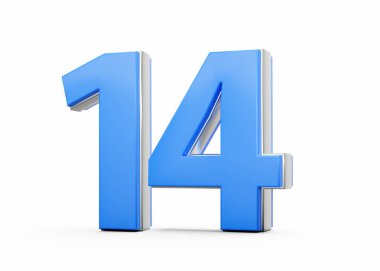 3 Boyutlu 14 numara. Mavi vücuttan yapılmış. Beyaz arka planda gümüş çizgili.