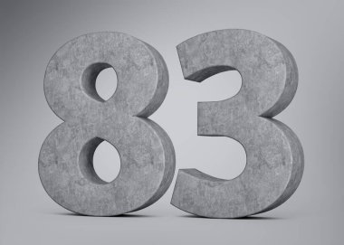 3D Beton Numara 83. Gri Beton Taş Gri Arka plan 3D Görüntü