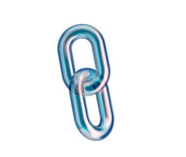 Mavi ve pembe renklerle üç boyutlu şeffaf zincir halkası, bağlantıyı ve birliği simgeliyor. 3d illüstrasyon