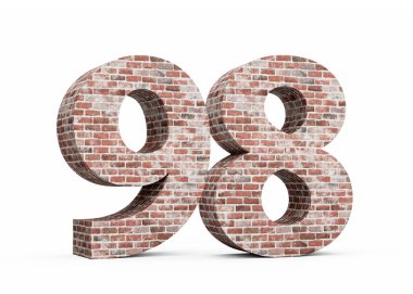 Doksan sekiz numara. Eski Grunge Tuğla Duvarı 'ndan yapılmış 98 basamak. 3 boyutlu görüntü.